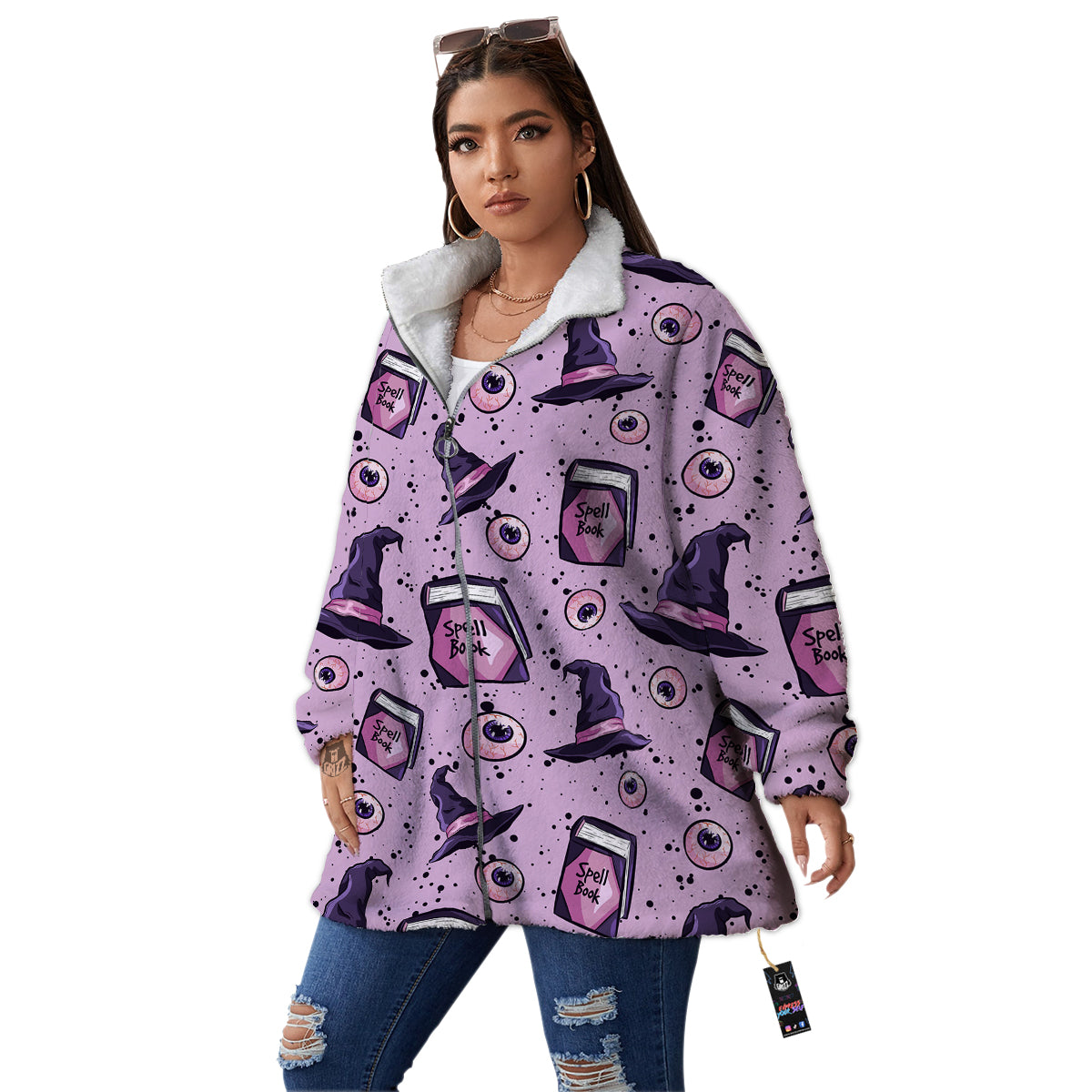 Hat Wizard Print Pattern Women's Sherpa Jacket-grizzshop