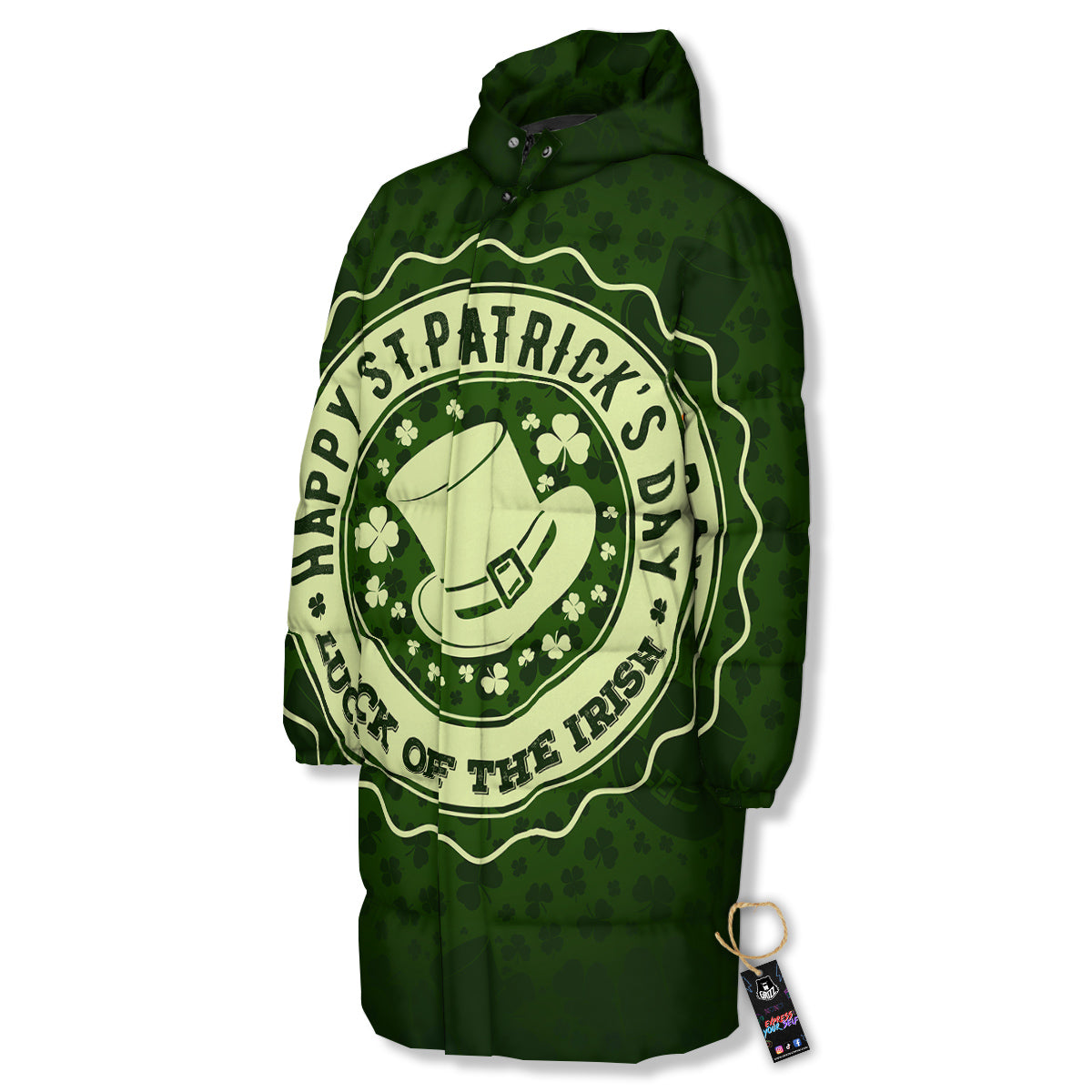 Hat And St. Patrick's Day Clover Print Long Down Jacket