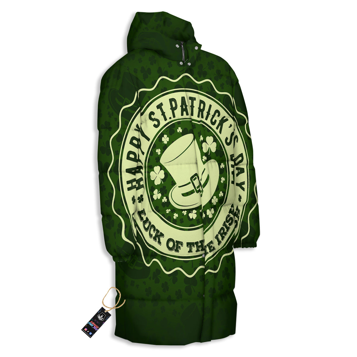 Hat And St. Patrick's Day Clover Print Long Down Jacket