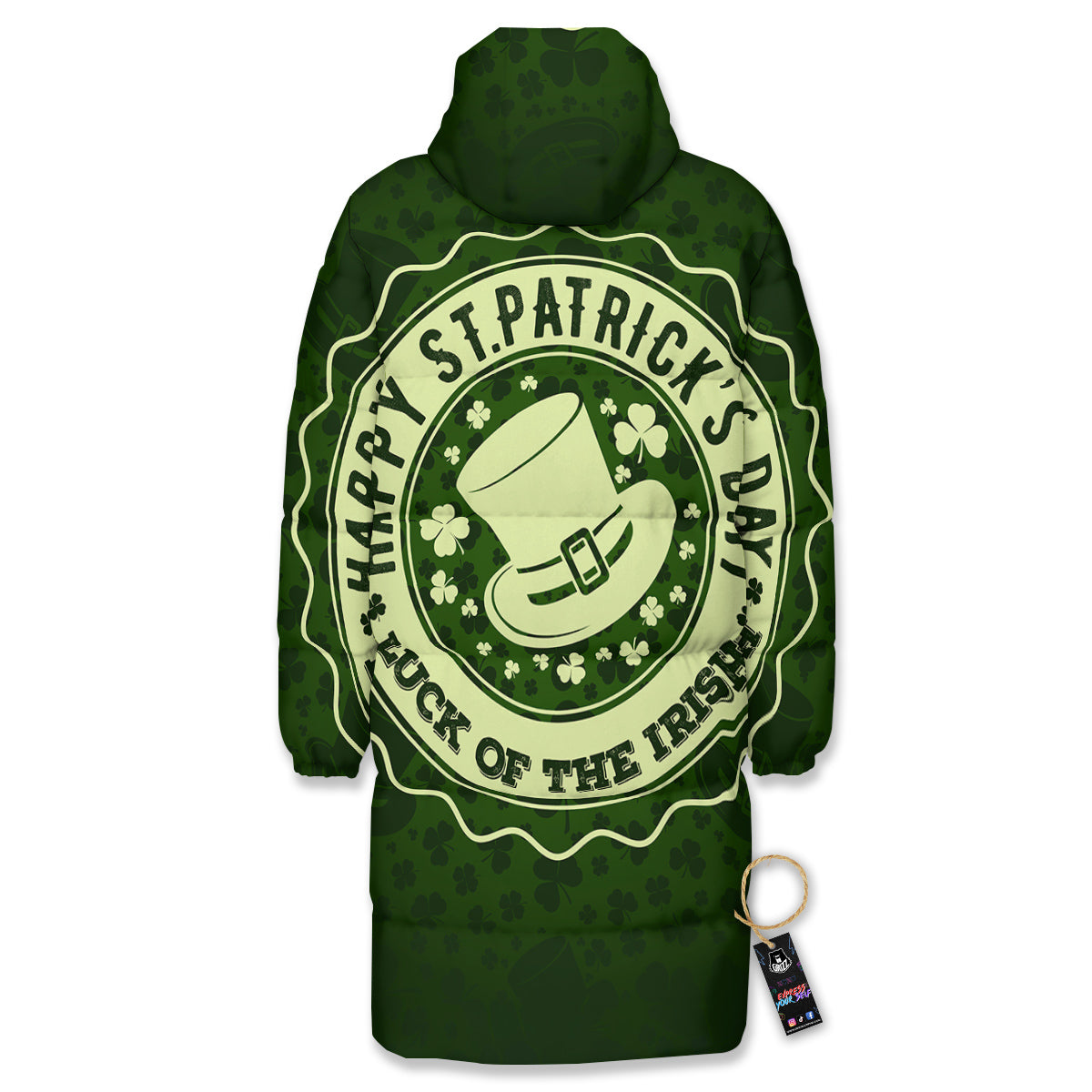 Hat And St. Patrick's Day Clover Print Long Down Jacket