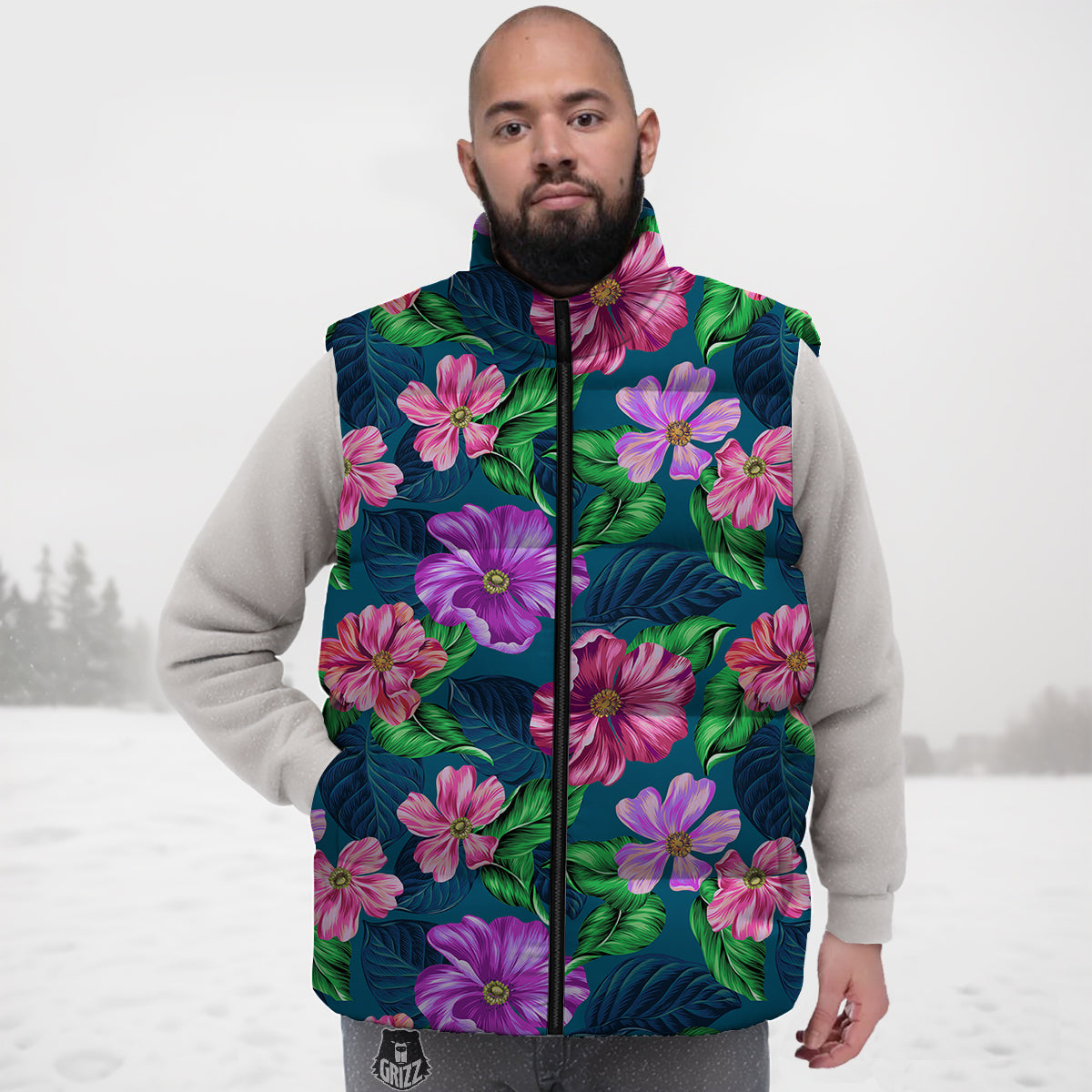 Hawaii Flowers Tropical Print Pattern Down Vest-grizzshop
