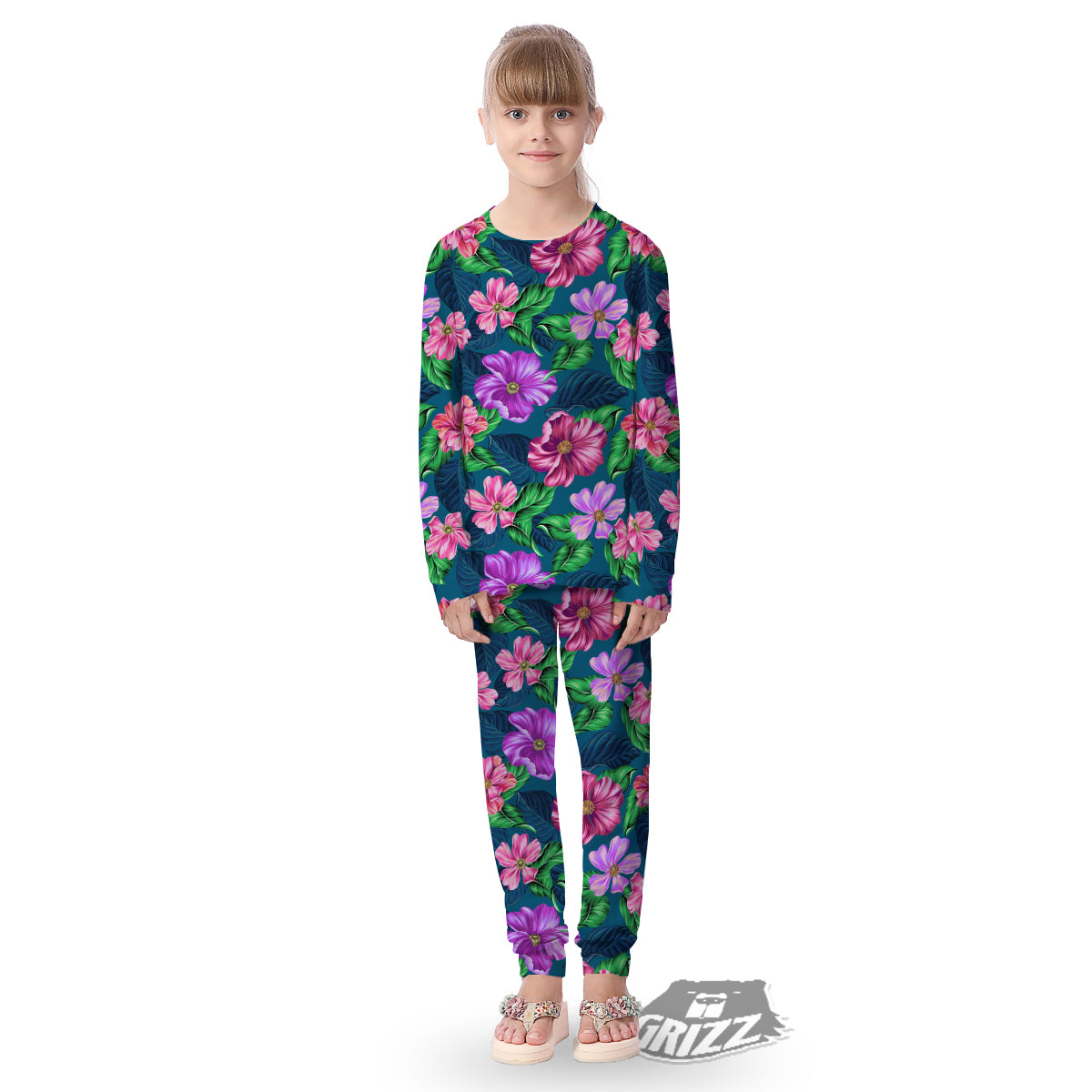 Hawaii Flowers Tropical Print Pattern Kid's Pajamas-grizzshop