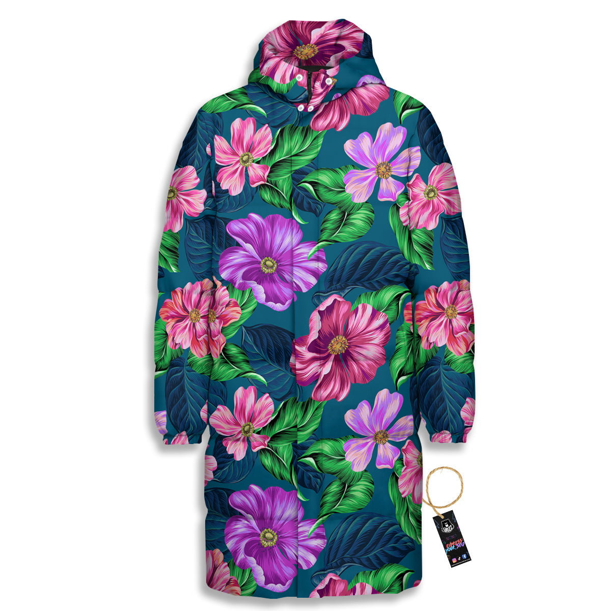 Hawaii Flowers Tropical Print Pattern Long Down Jacket-grizzshop