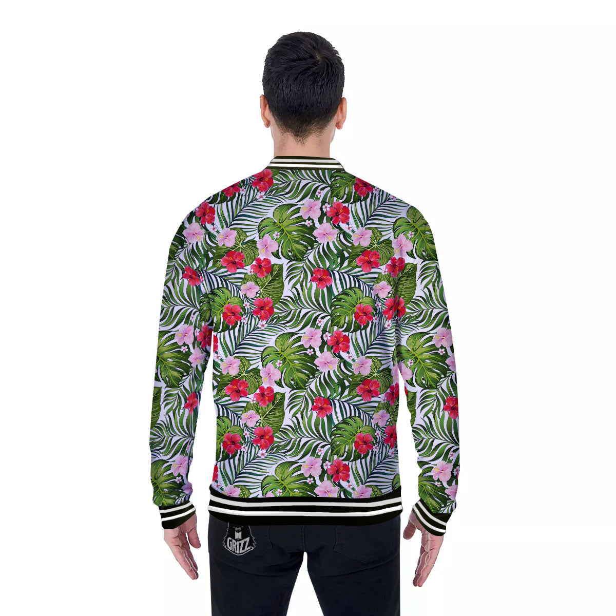 Hawaii Hibiscus Monstera Print Pattern Baseball Jacket-grizzshop