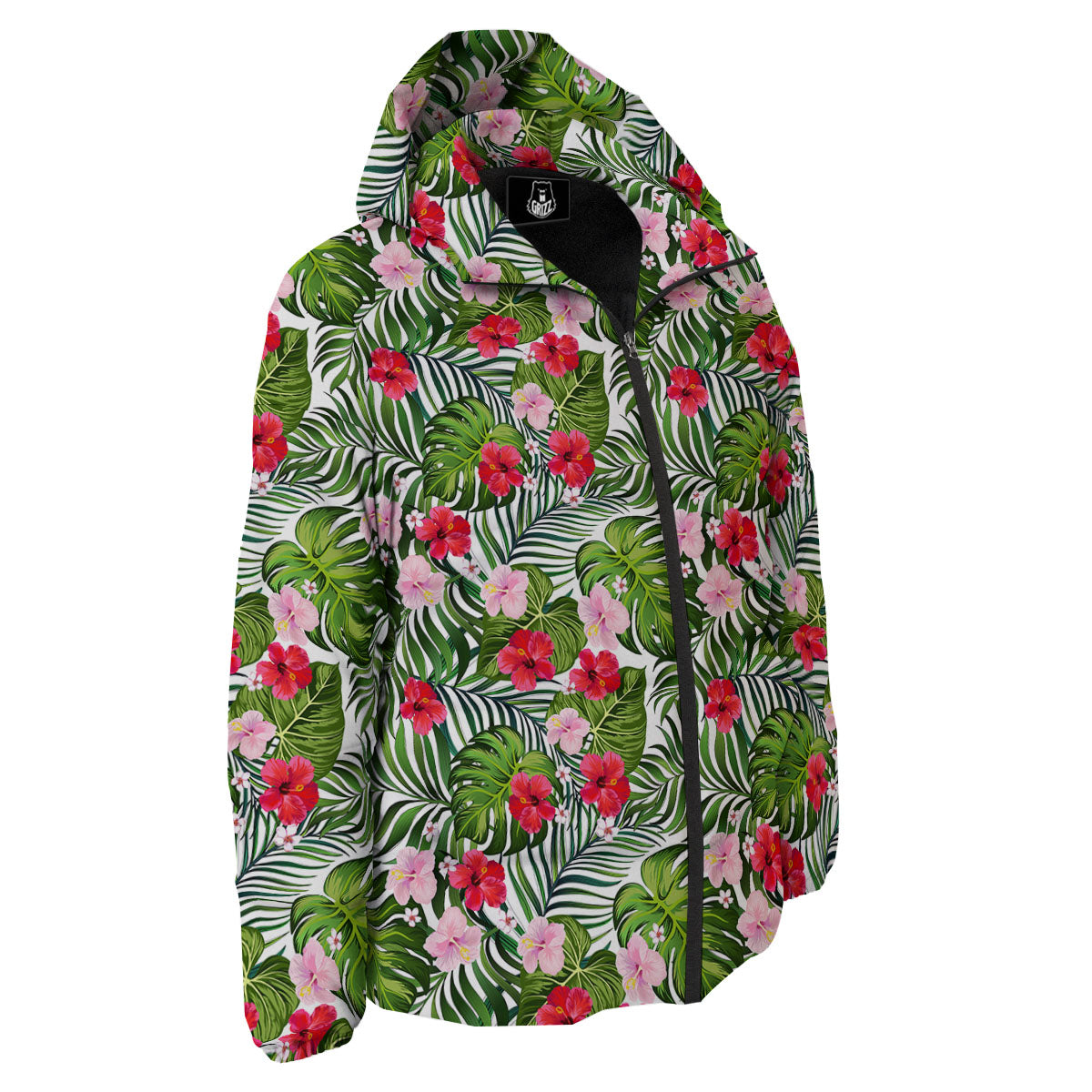 Hawaii Hibiscus Monstera Print Pattern Down Jacket-grizzshop