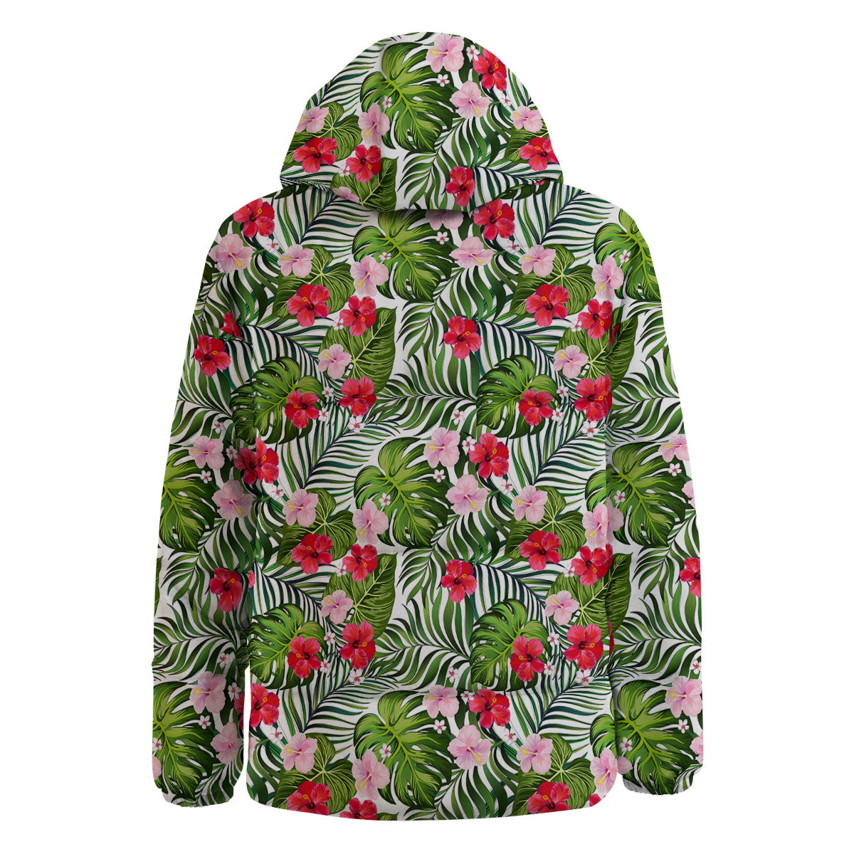 Hawaii Hibiscus Monstera Print Pattern Down Jacket-grizzshop