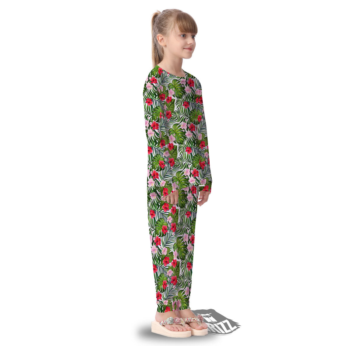 Hawaii Hibiscus Monstera Print Pattern Kid's Pajamas-grizzshop