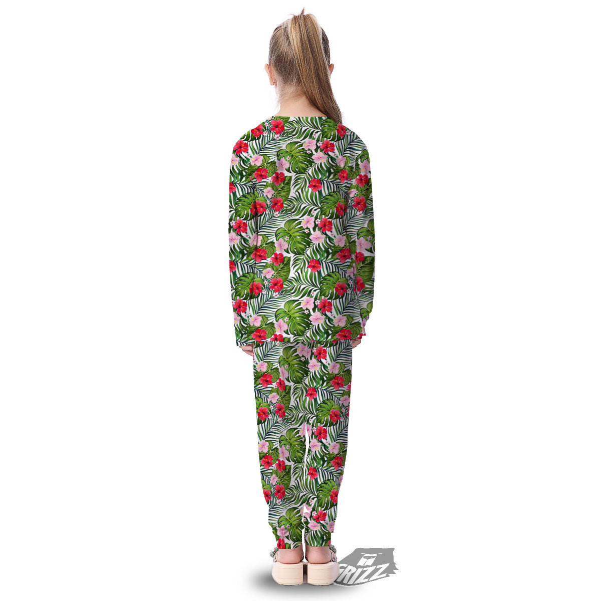Hawaii Hibiscus Monstera Print Pattern Kid's Pajamas-grizzshop