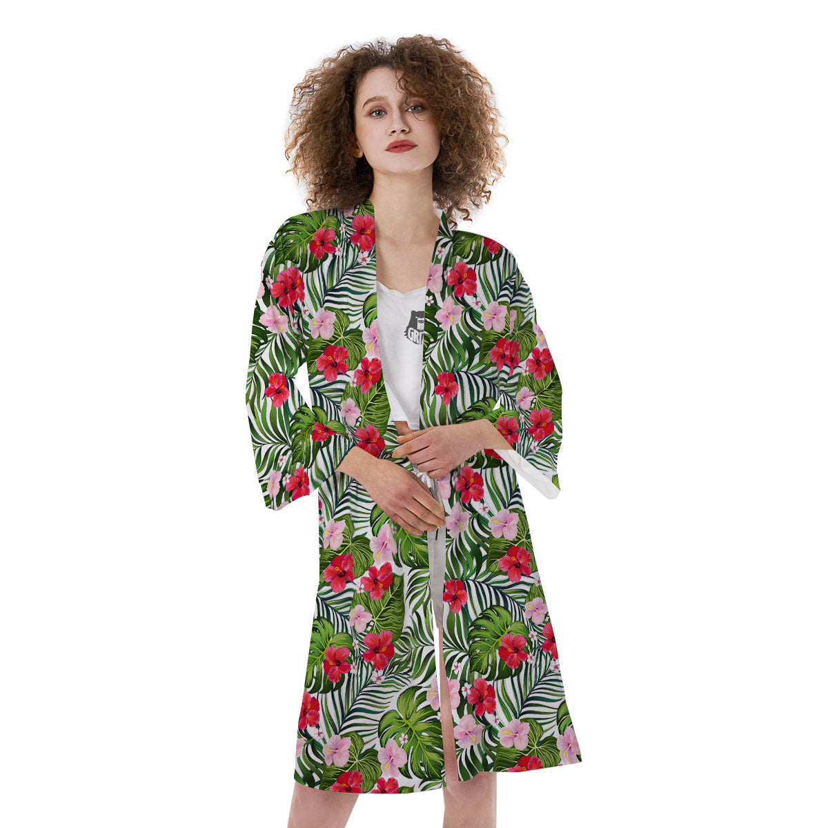 Hawaii Hibiscus Monstera Print Pattern Kimono-grizzshop