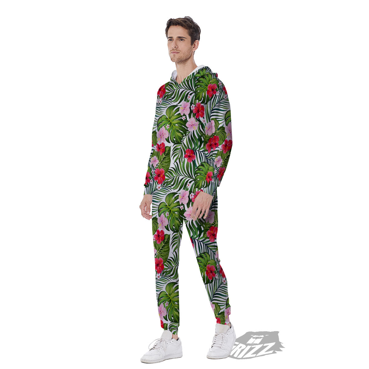 Hawaii Hibiscus Monstera Print Pattern Men's Jumpsuit-grizzshop