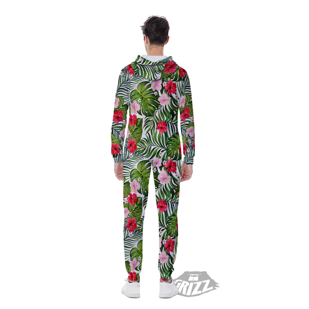 Hawaii Hibiscus Monstera Print Pattern Men's Jumpsuit-grizzshop