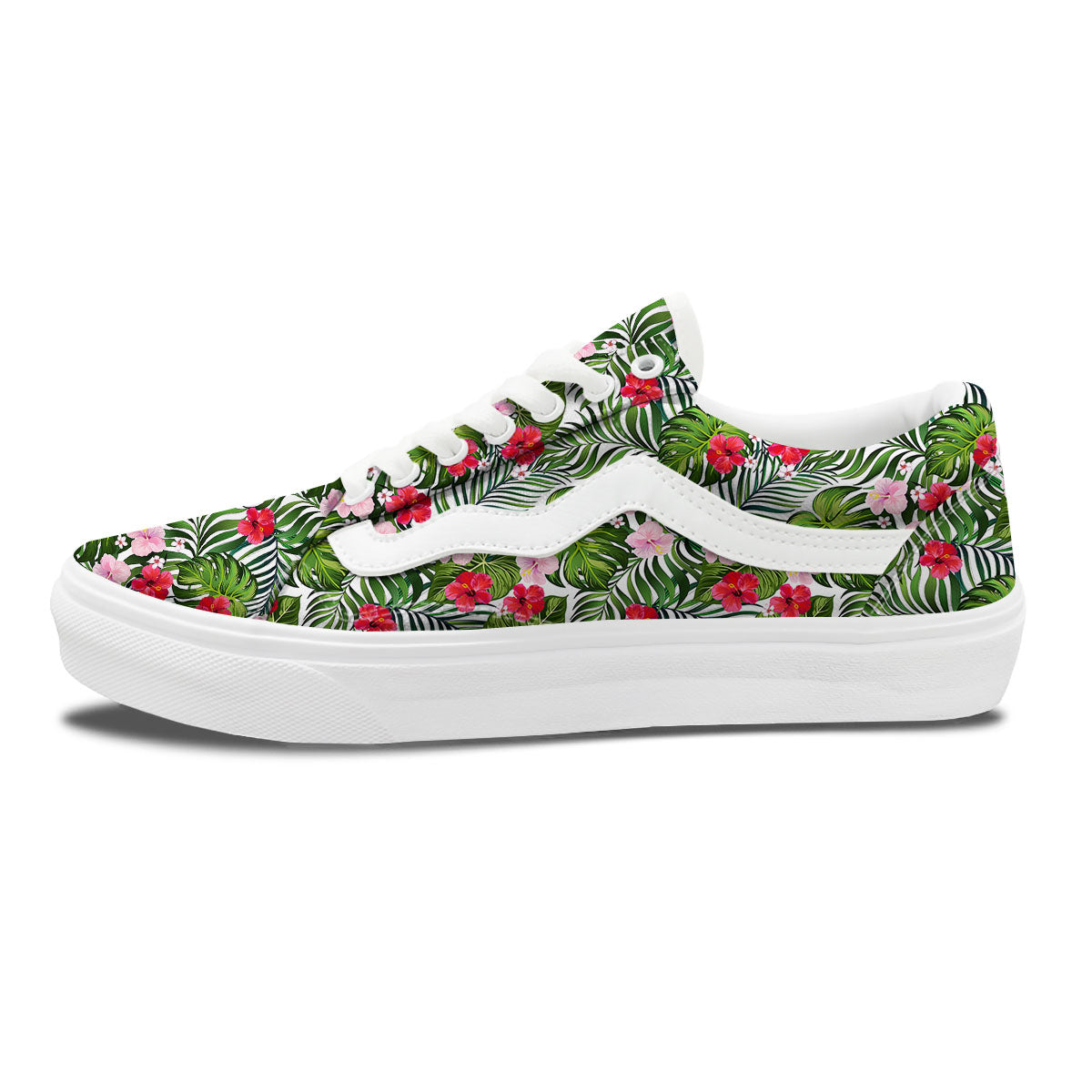 Hawaii Hibiscus Monstera Print Pattern Skate Shoes-grizzshop