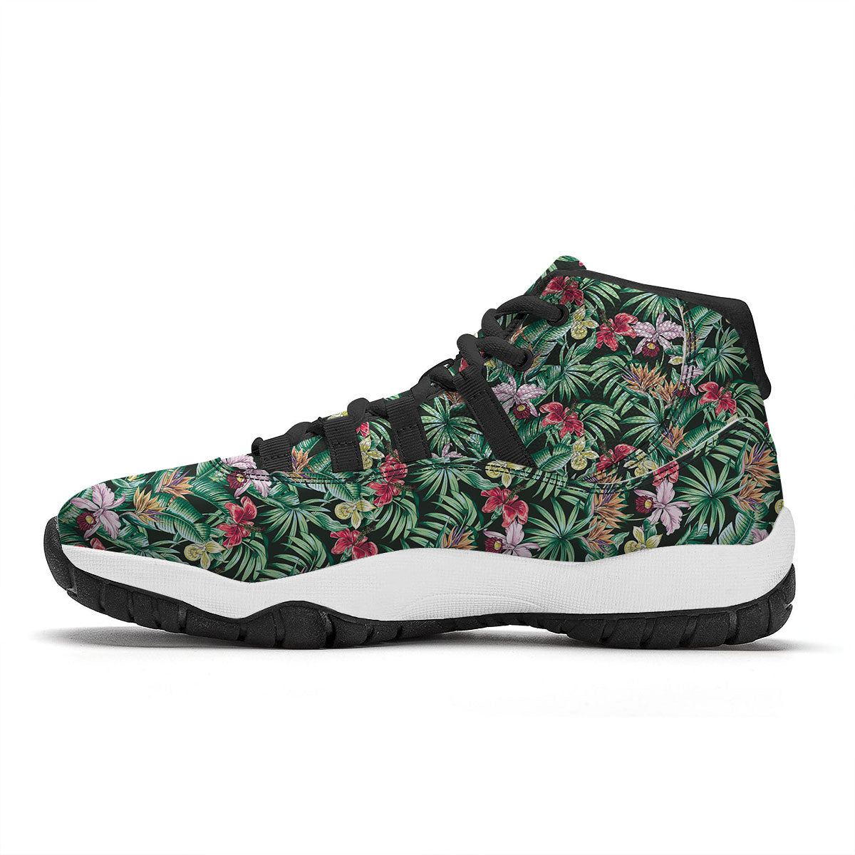 Hawaii Hibiscus Orchids Print Pattern Black Bball Shoes-grizzshop
