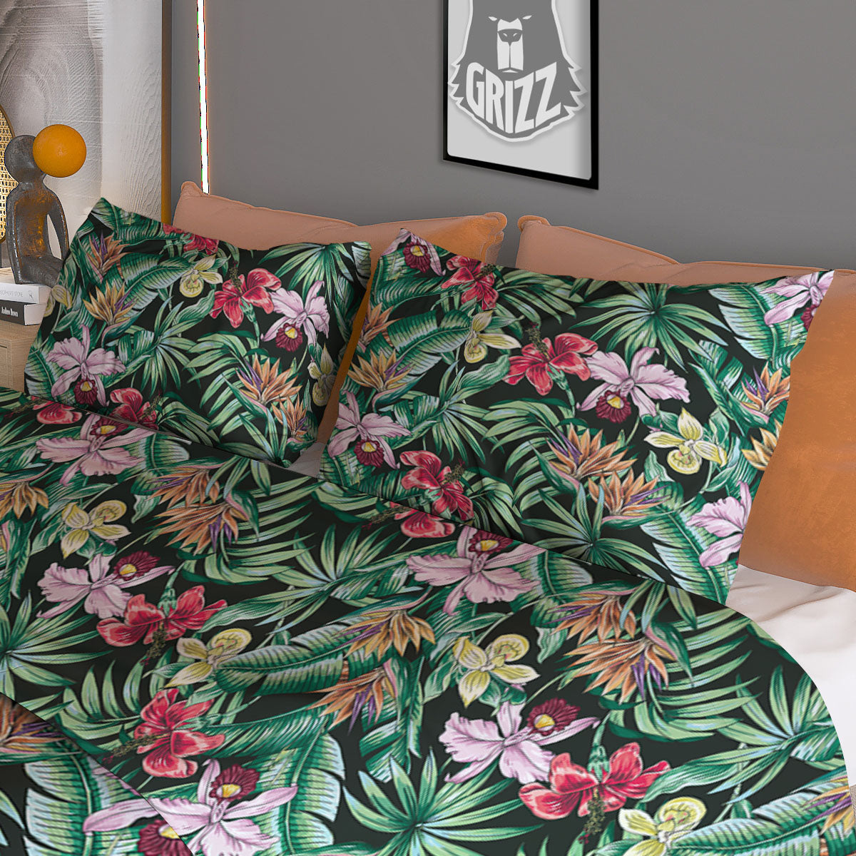 Hawaii Hibiscus Orchids Print Pattern Duvet Cover Bedding Set