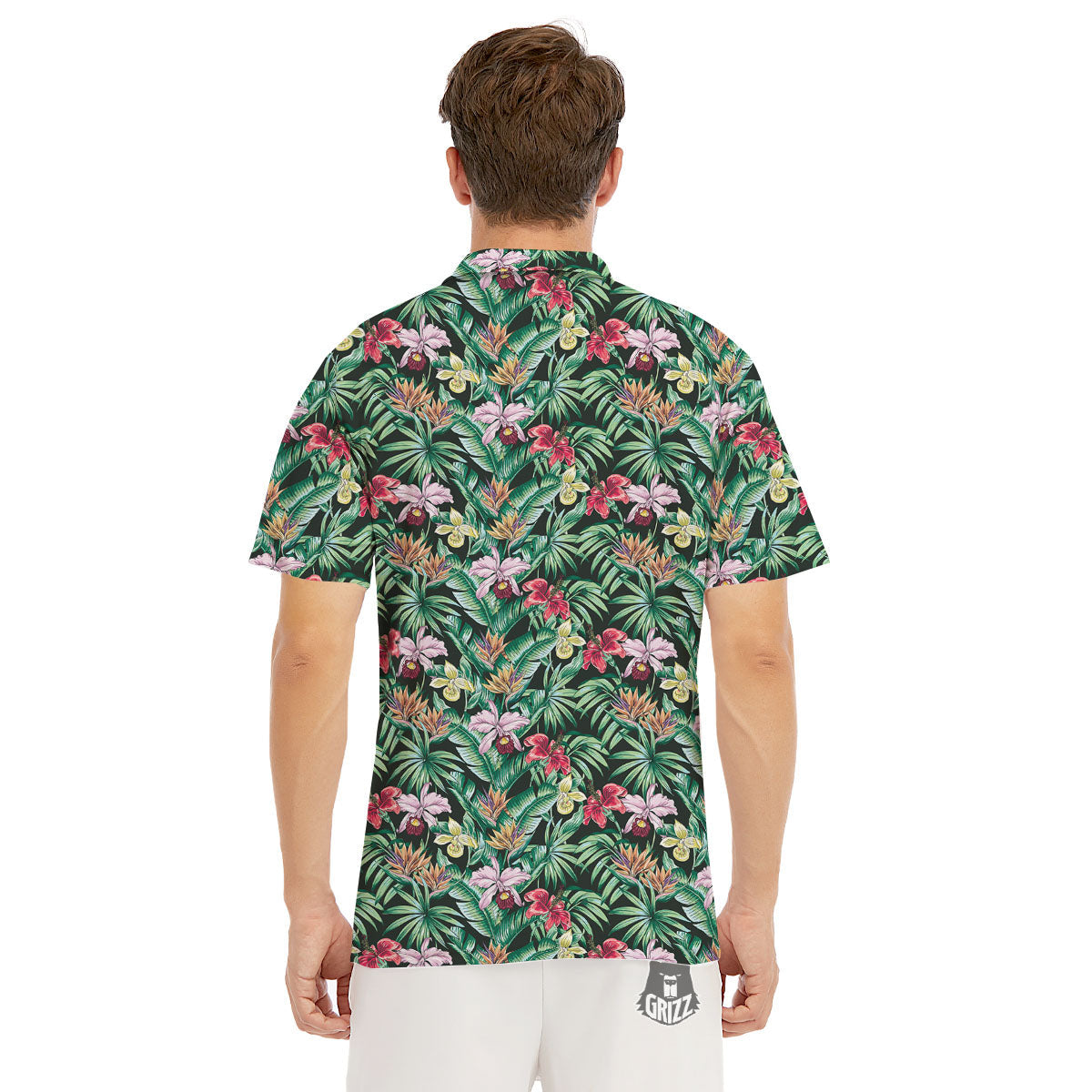 Hawaii Hibiscus Orchids Print Pattern Men's Golf Shirts-grizzshop