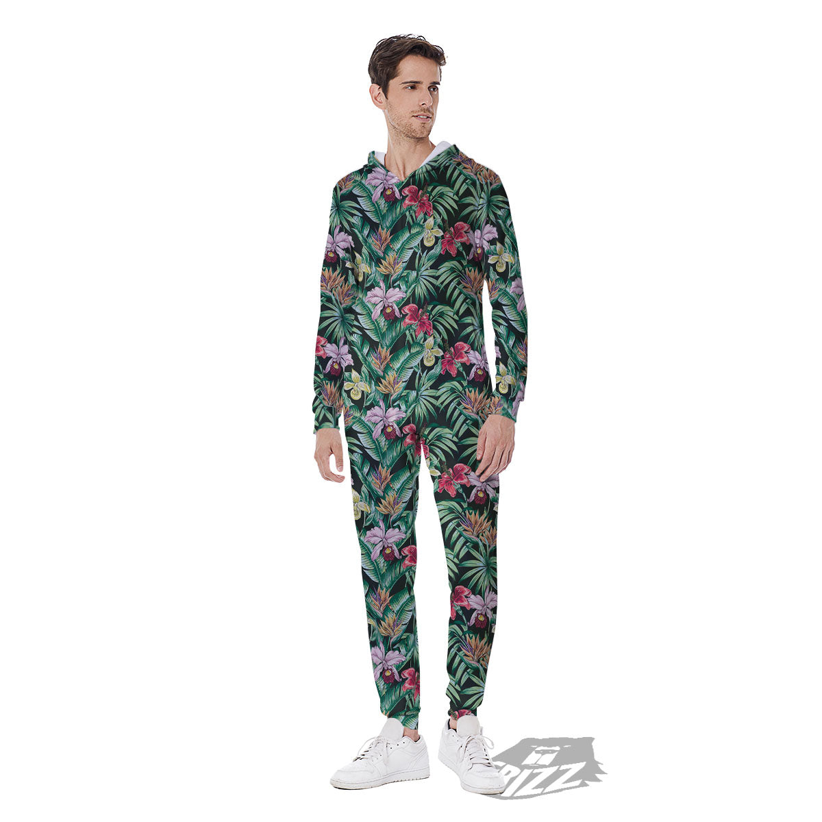 Hawaii Hibiscus Orchids Print Pattern Men's Jumpsuit-grizzshop