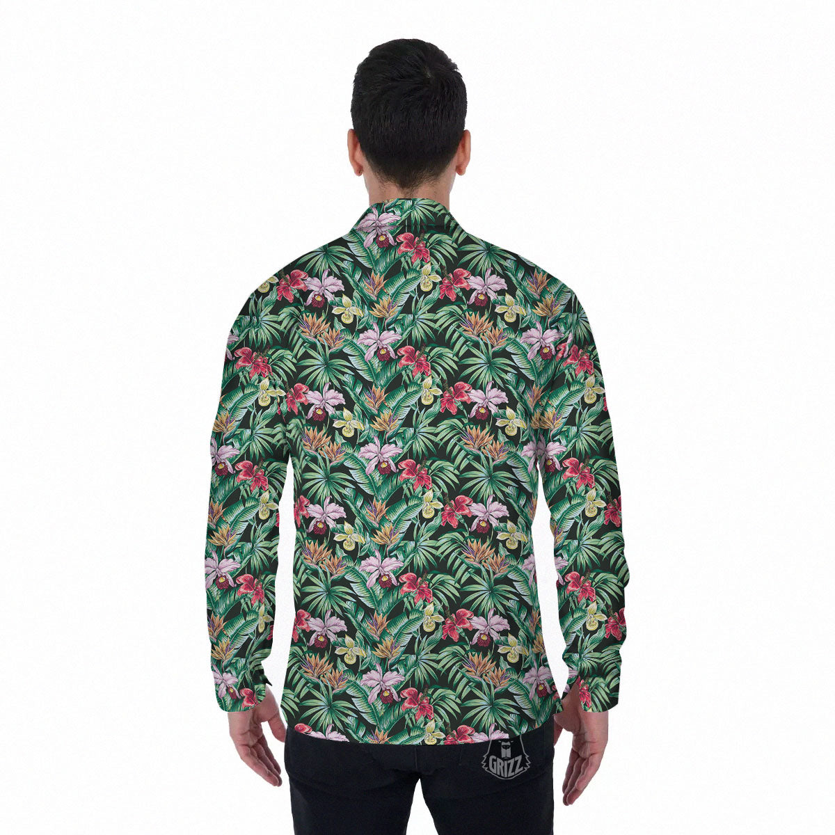 Hawaii Hibiscus Orchids Print Pattern Men's Long Sleeve Shirts-grizzshop