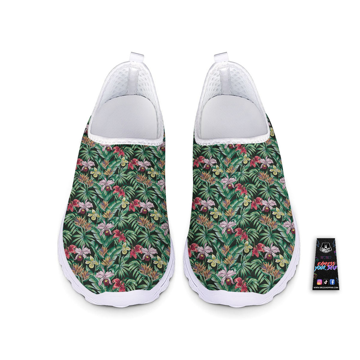Hawaii Hibiscus Orchids Print Pattern Nurse Shoes-grizzshop