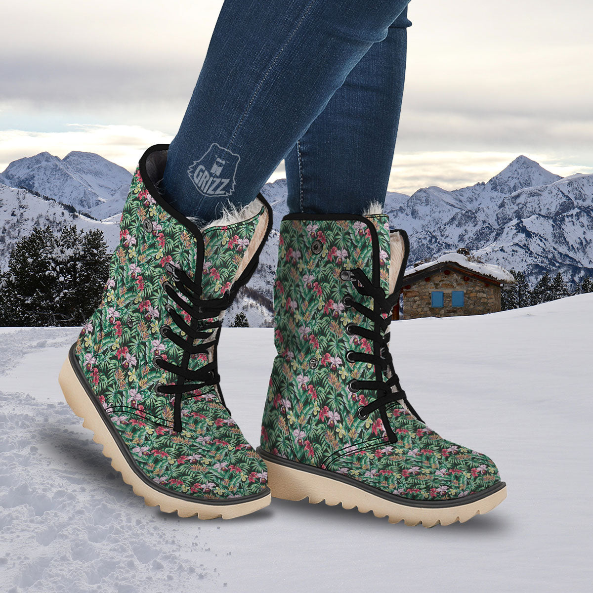 Hawaii Hibiscus Orchids Print Pattern Snow Boots-grizzshop