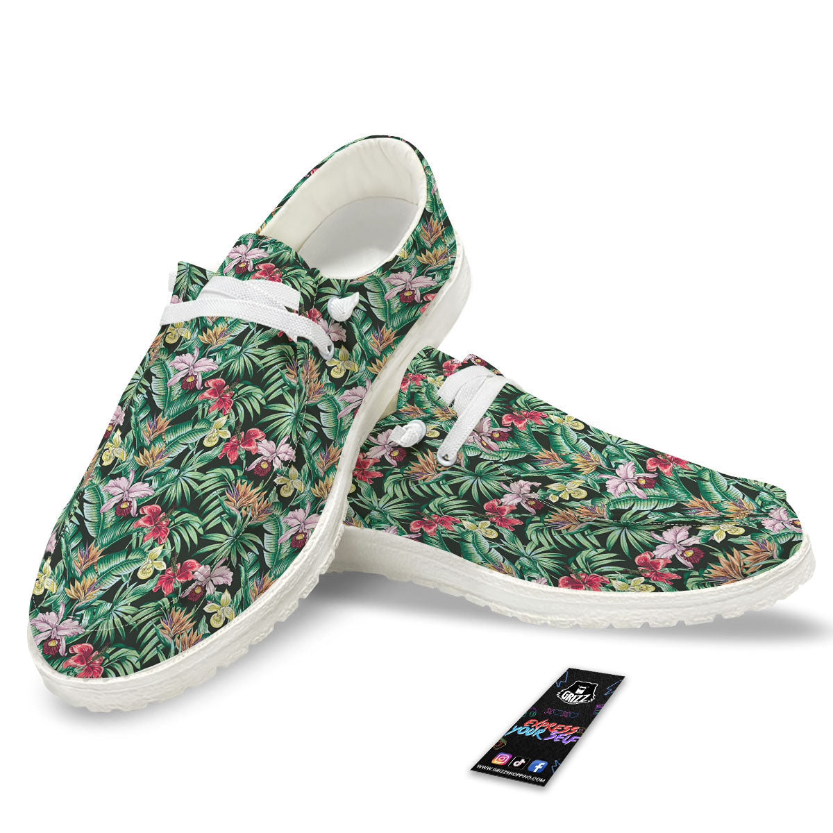 Hawaii Hibiscus Orchids Print Pattern White Loafers-grizzshop