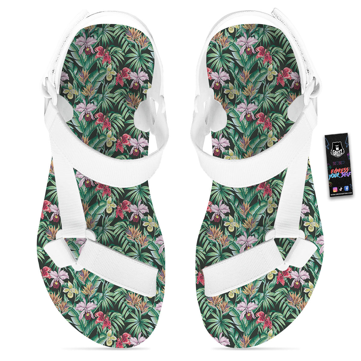 Hawaii Hibiscus Orchids Print Pattern White Open Toe Sandals-grizzshop