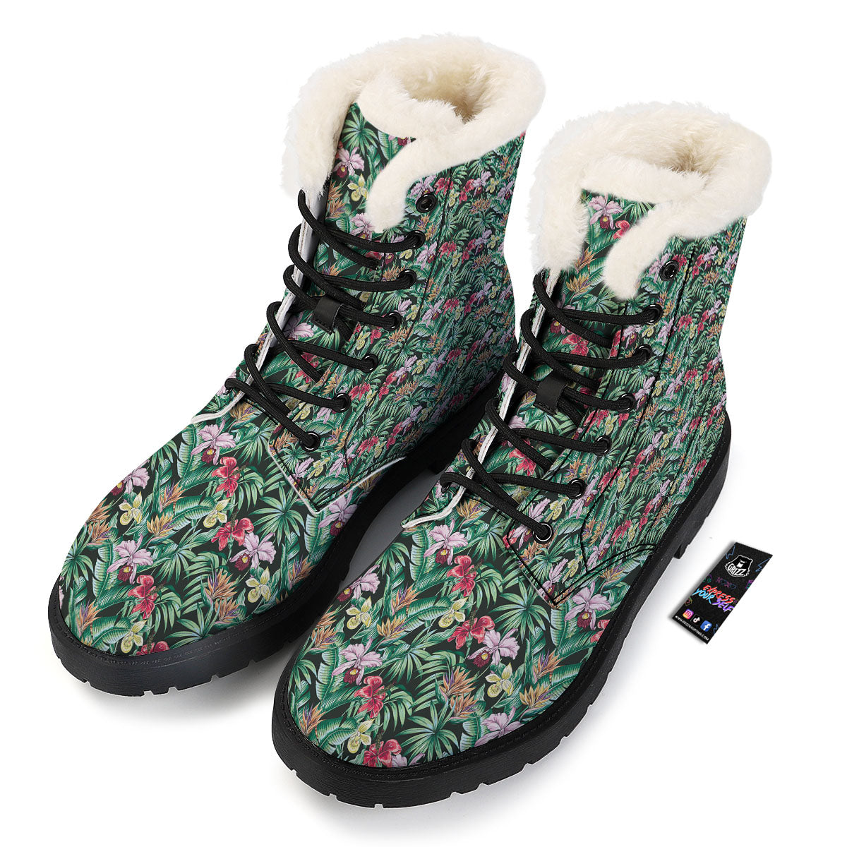 Hawaii Hibiscus Orchids Print Pattern Winter Boots-grizzshop