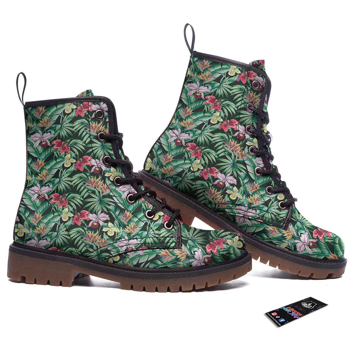 Hawaii Hibiscus Orchids Print Pattern Work Boots-grizzshop