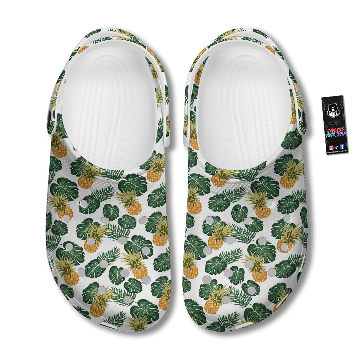 Hawaii Hibiscus Pineapple Print Pattern Clog-grizzshop