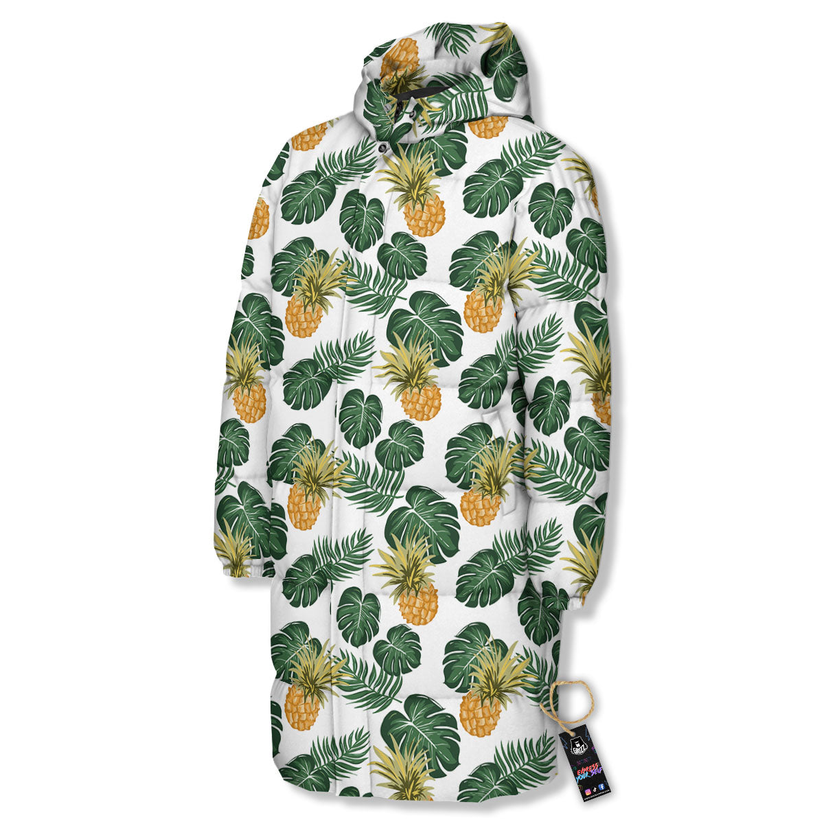 Hawaii Hibiscus Pineapple Print Pattern Long Down Jacket-grizzshop