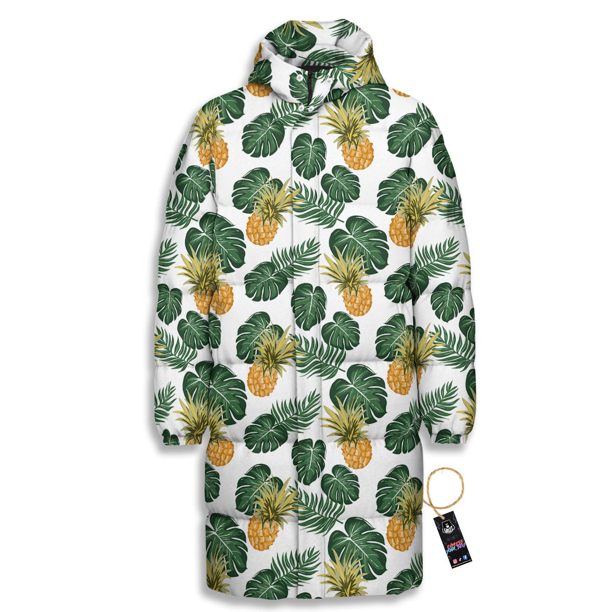 Hawaii Hibiscus Pineapple Print Pattern Long Down Jacket-grizzshop