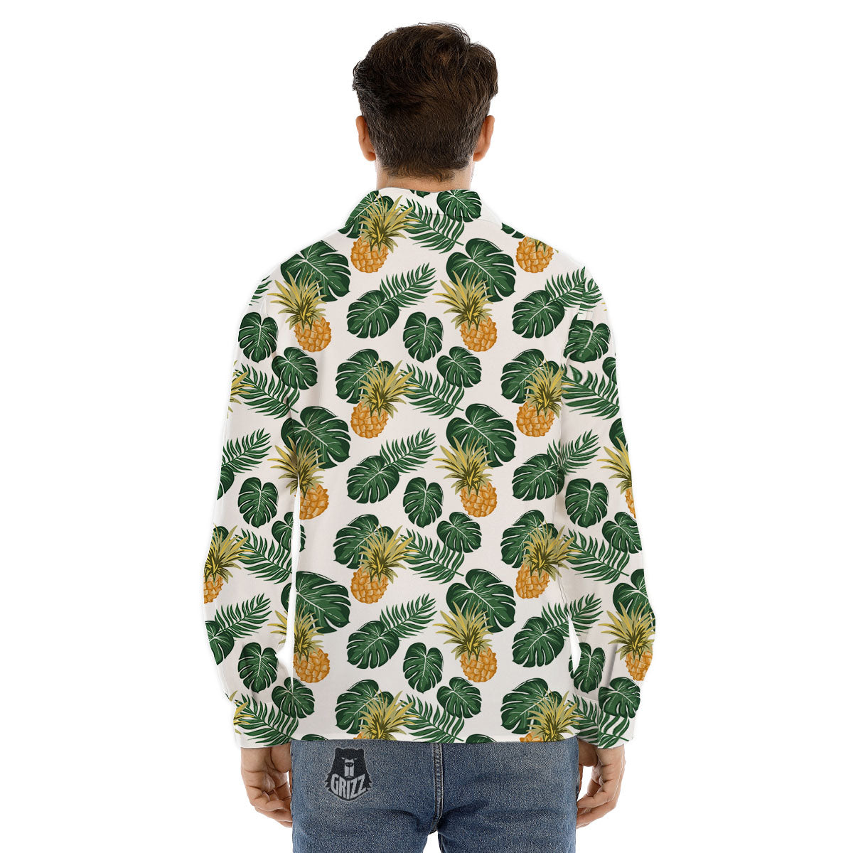 Hawaii Hibiscus Pineapple Print Pattern Men's Dress Shirts-grizzshop
