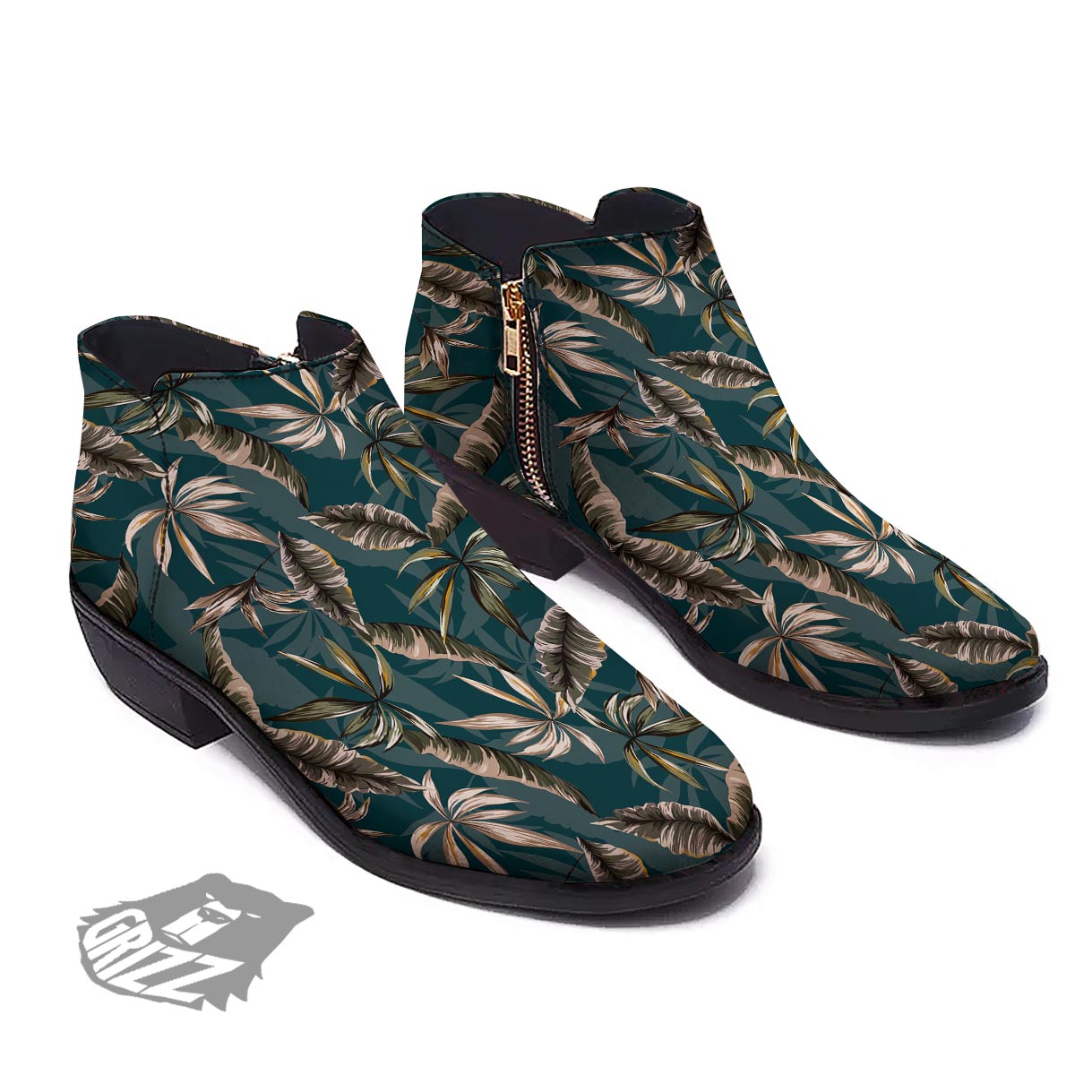 Hawaii Leaf Green Tropical Print Pattern Ankle Boots-grizzshop