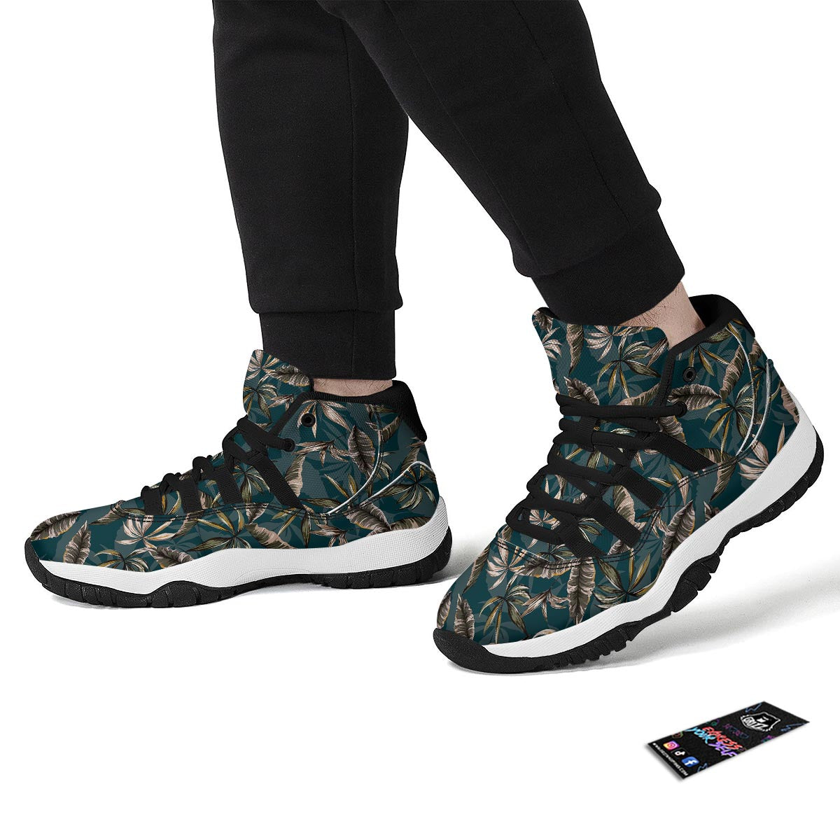 Hawaii Leaf Green Tropical Print Pattern Black Bball Shoes-grizzshop