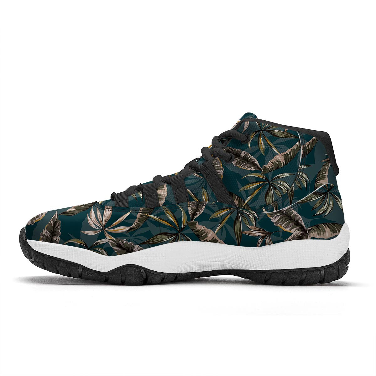 Hawaii Leaf Green Tropical Print Pattern Black Bball Shoes-grizzshop
