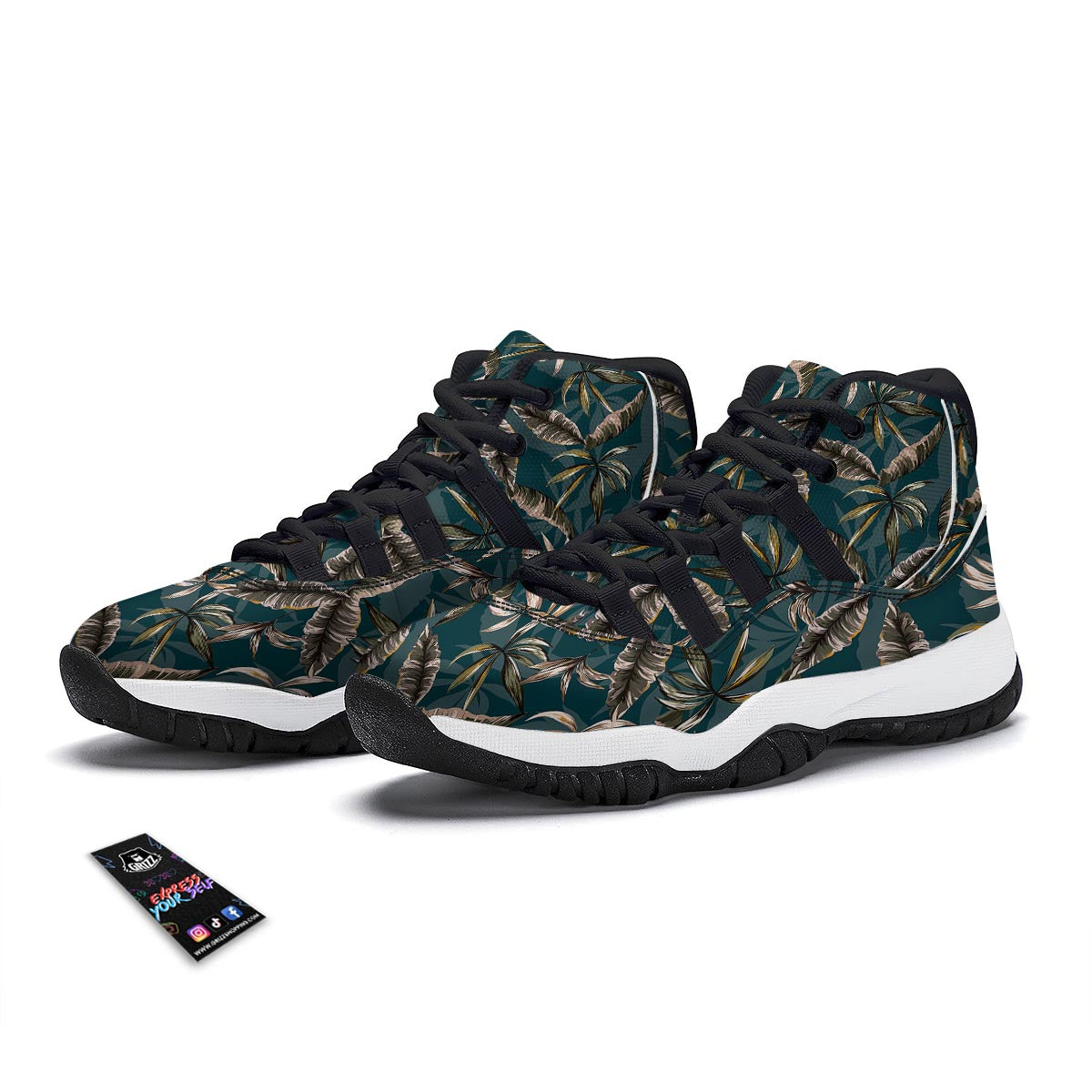Hawaii Leaf Green Tropical Print Pattern Black Bball Shoes-grizzshop