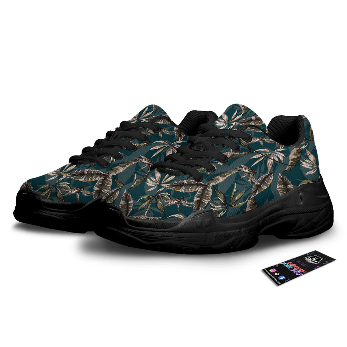 Hawaii Leaf Green Tropical Print Pattern Black Chunky Shoes-grizzshop