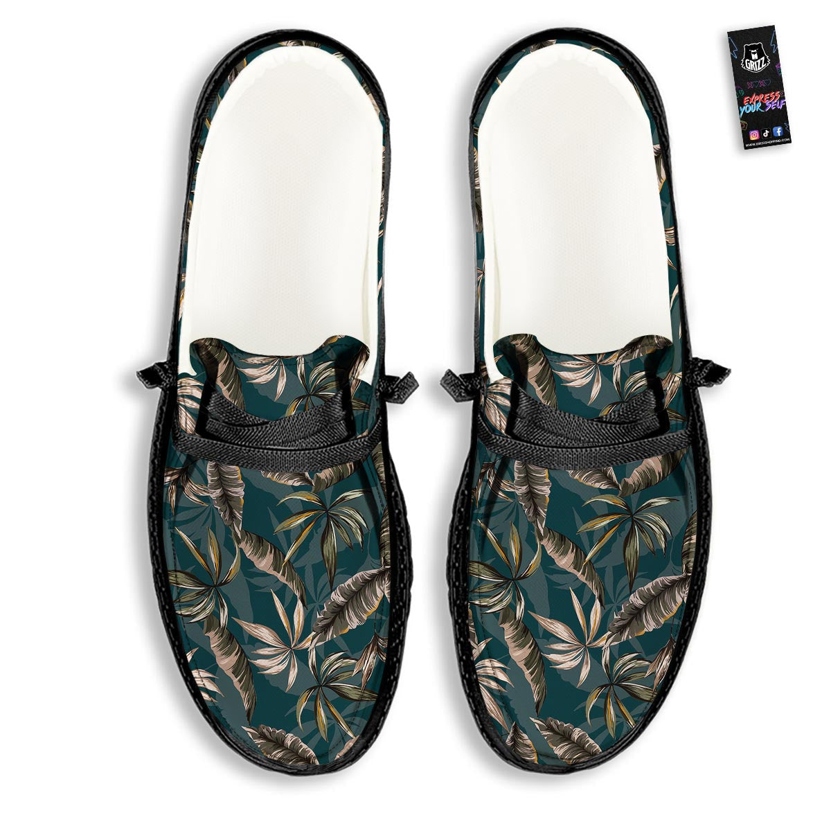 Hawaii Leaf Green Tropical Print Pattern Black Loafers-grizzshop