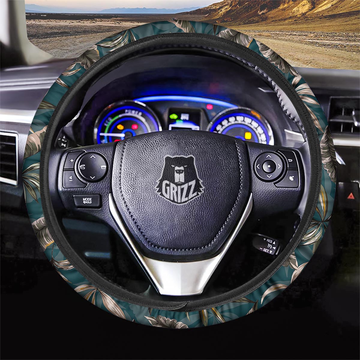 Hawaii Leaf Green Tropical Print Pattern Car Steering Wheel Cover-grizzshop