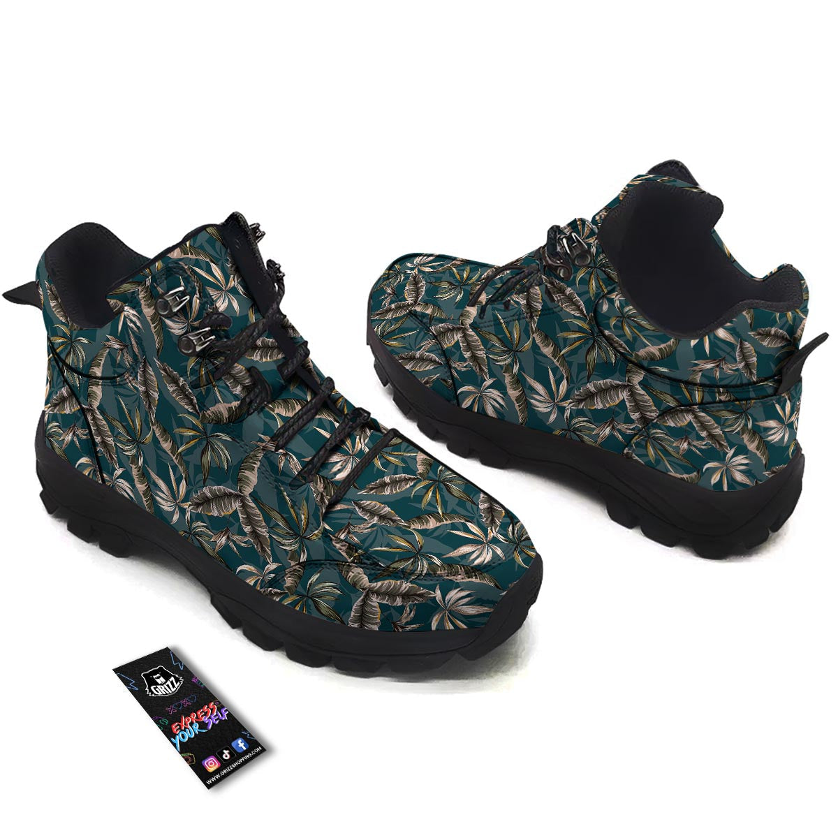 Hawaii Leaf Green Tropical Print Pattern Hiking Shoes-grizzshop