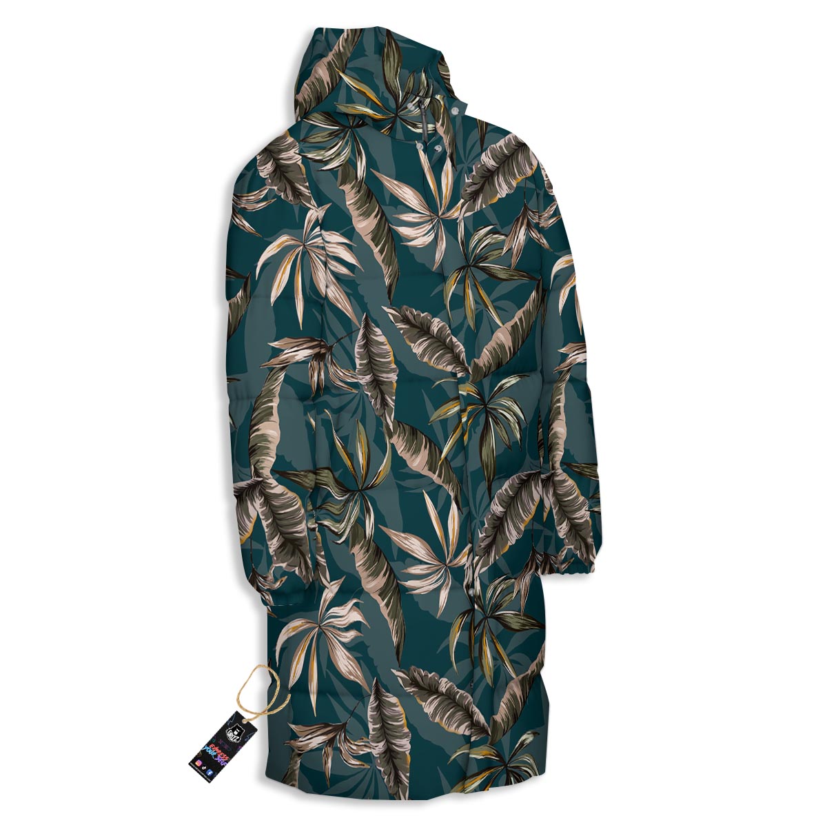 Hawaii Leaf Green Tropical Print Pattern Long Down Jacket-grizzshop