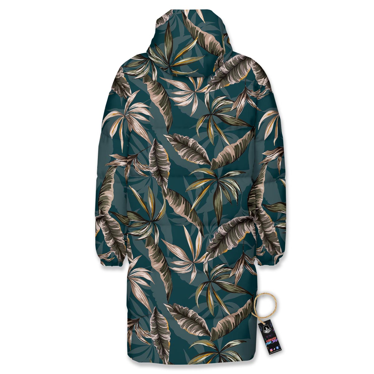 Hawaii Leaf Green Tropical Print Pattern Long Down Jacket-grizzshop