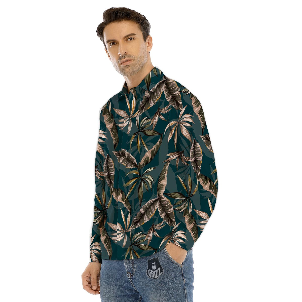Hawaii Leaf Green Tropical Print Pattern Men's Dress Shirts-grizzshop