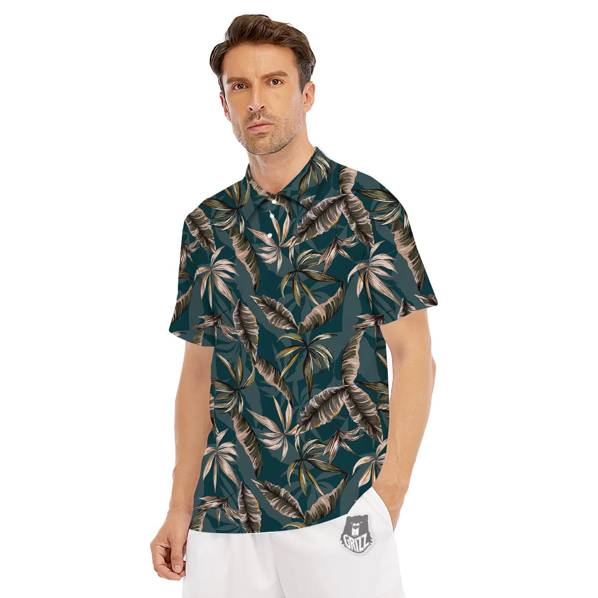 Hawaii Leaf Green Tropical Print Pattern Men's Golf Shirts-grizzshop
