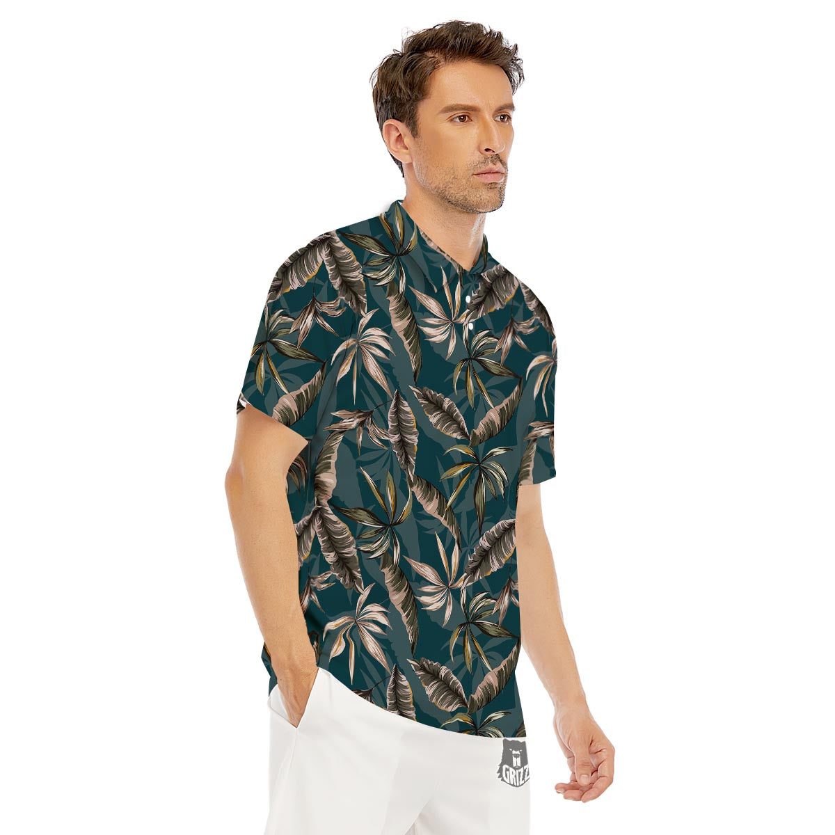 Hawaii Leaf Green Tropical Print Pattern Men's Golf Shirts-grizzshop