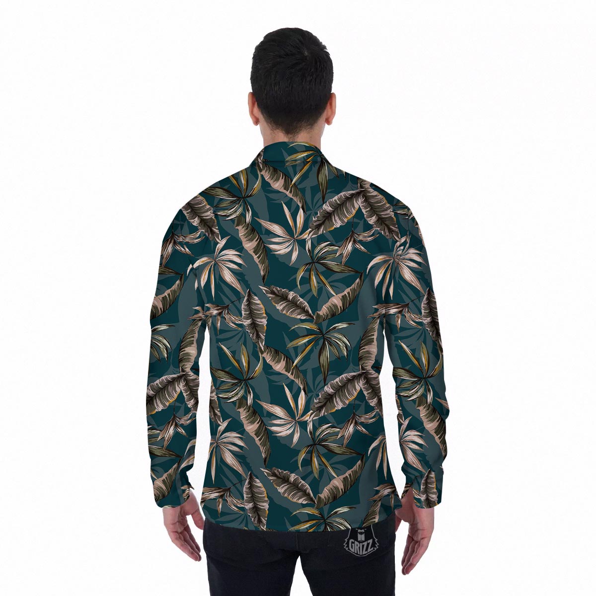 Hawaii Leaf Green Tropical Print Pattern Men's Long Sleeve Shirts-grizzshop