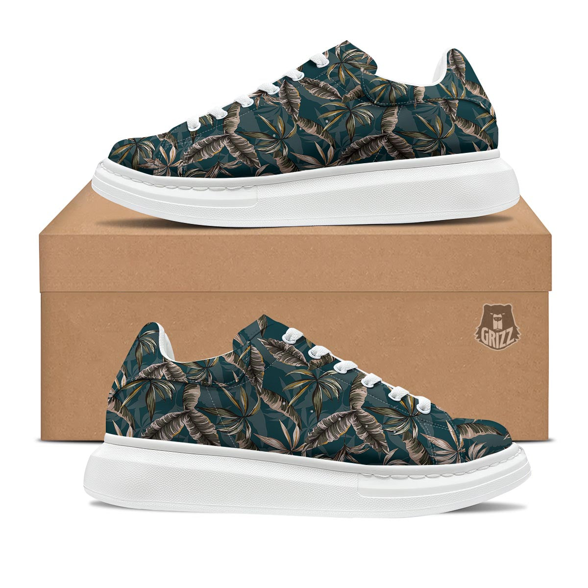 Hawaii Leaf Green Tropical Print Pattern Platform Shoes-grizzshop