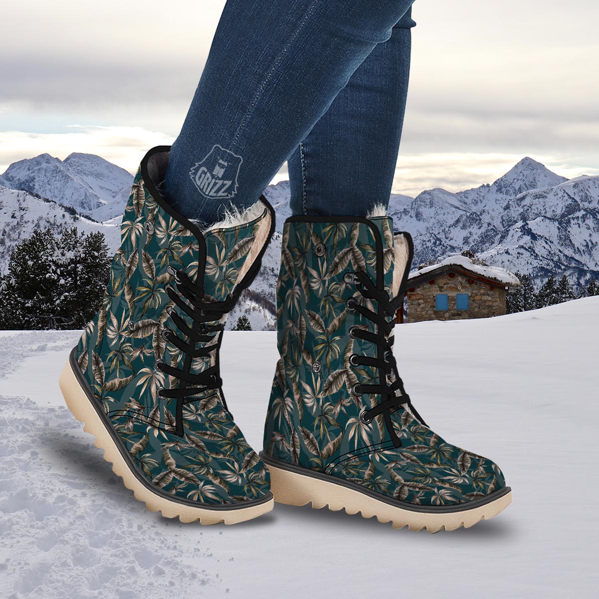Hawaii Leaf Green Tropical Print Pattern Snow Boots-grizzshop
