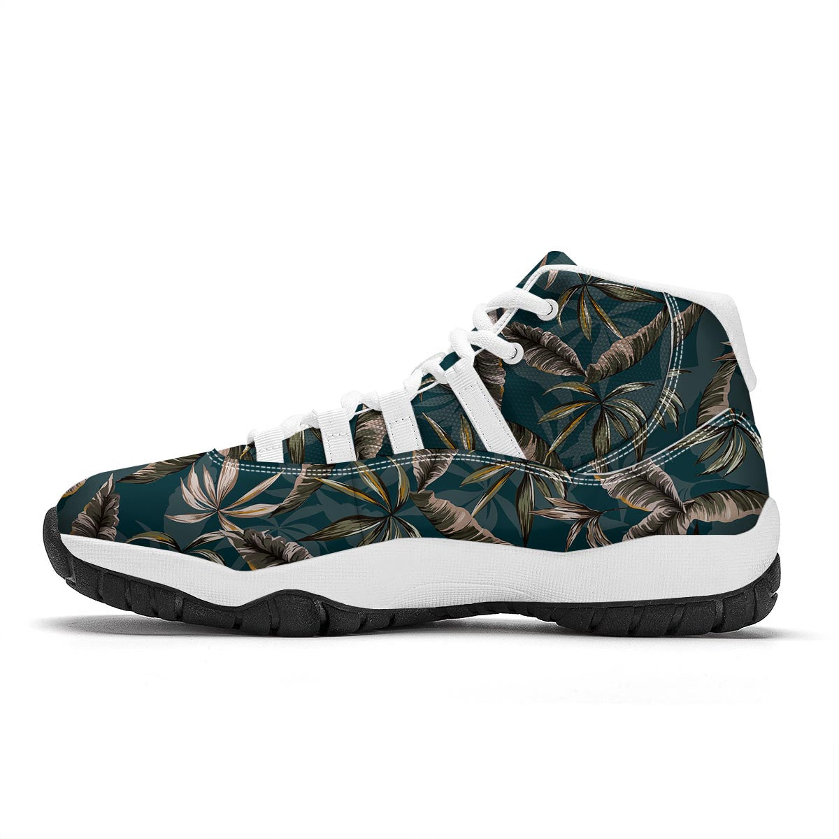 Hawaii Leaf Green Tropical Print Pattern White Bball Shoes-grizzshop