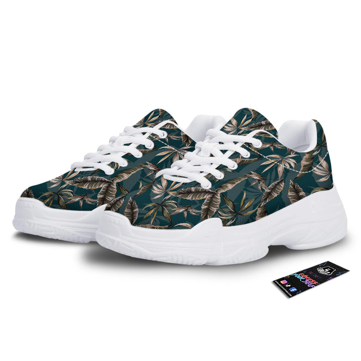 Hawaii Leaf Green Tropical Print Pattern White Chunky Shoes-grizzshop
