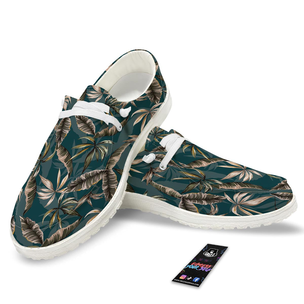 Hawaii Leaf Green Tropical Print Pattern White Loafers-grizzshop